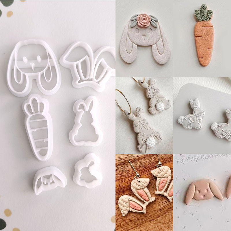

Easter Days Bunny Set Polymer Clay Cutter Easter Turnip Ear Rabbit DIY Earrings Pottery Clay Pendant Jewelry Making Mold Tools