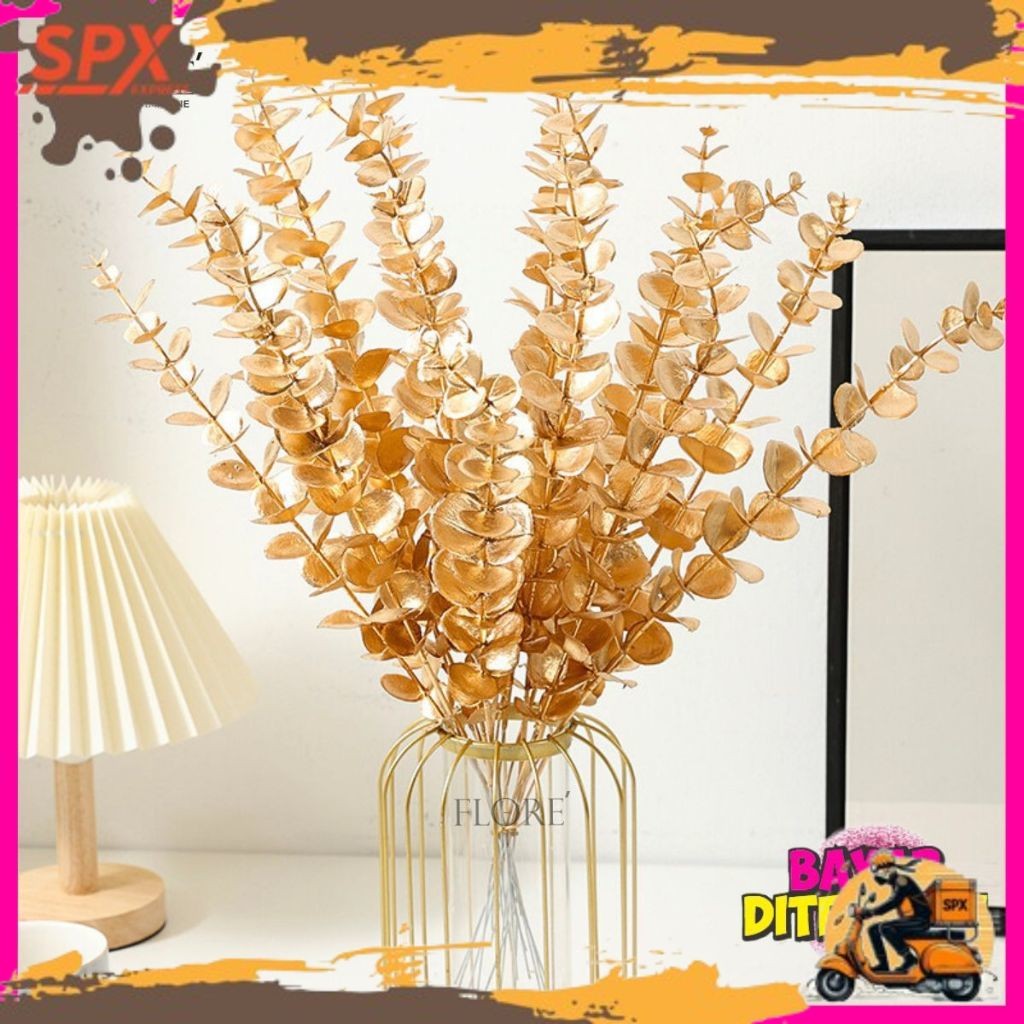 NEW PRODUK VRALL Daun Ginkgo Emas Besar Artificial Flower/Daun Gold Dekorasi Emas Golden Daun Dollar