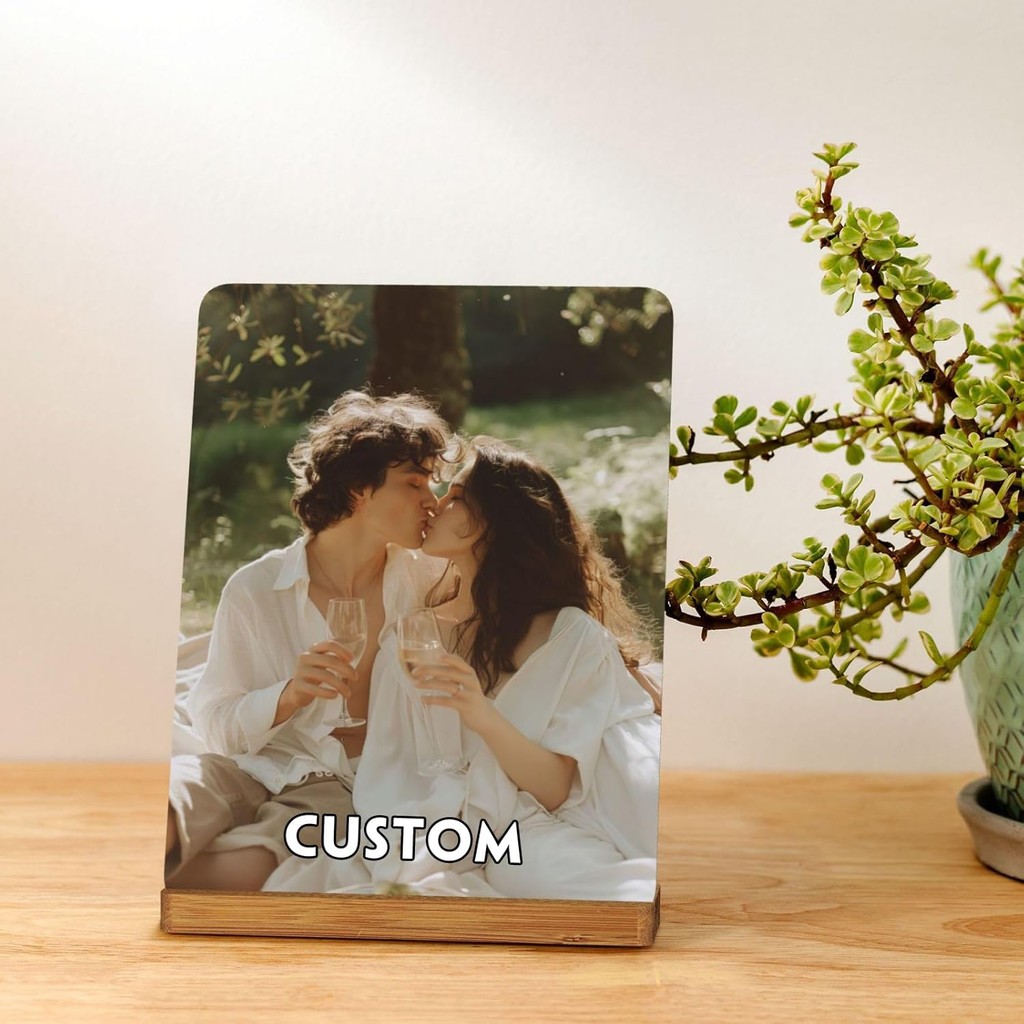 

Personalized Custom Metal Aluminium Photo Prints Metal Picture Mother Day Gift W/ Natural Bamboo Base Desktop Decoration 2 Sizes