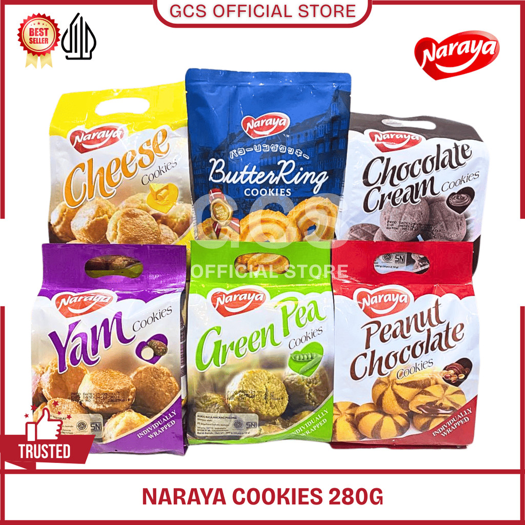 

NARAYA COOKIES 280gr Rasa Green Pea Yam Cheese Chocolate Peanut Chocolate Cookies 280g Butter Ring 150g