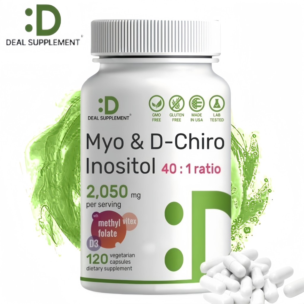 ORIGINAL Myo Inositol & D-Chiro Inositol 2050 mg PCOS melalui Suplemen - 120 Kapsul Vegetarian,