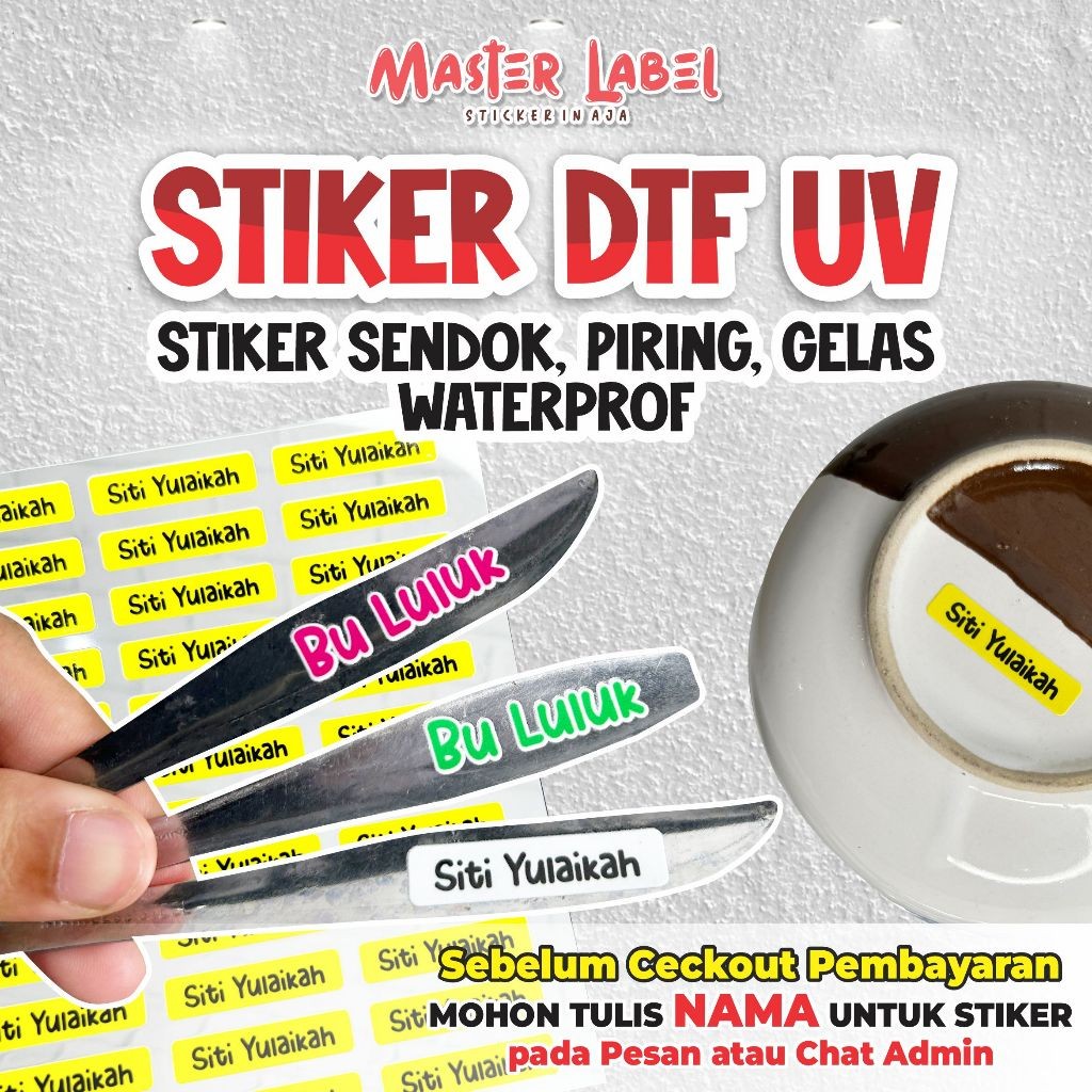 

Stiker Sendok Piring Gelas Waterprof / STIKER DTF UV / stiker waterproff / stiker prabot