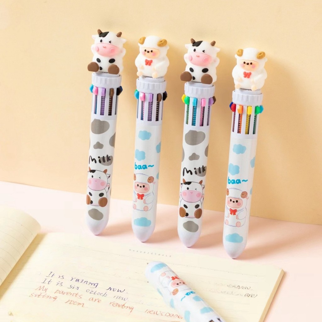 

2pcs/lot Kawaii Cow Sheep 10 Colors Chunky Ballpoint Pen Press Multi-color Pens For Writing School Office Supply Gift Stationery