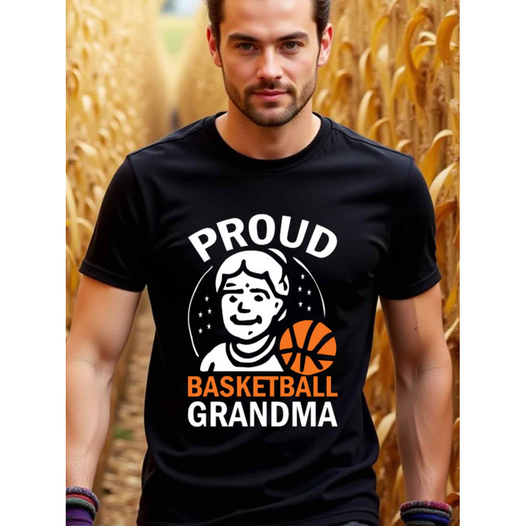 Kaos Nenek Bola Basket Kebanggaan - Kaos Pria Kasual O-Neck Lengan Pendek dengan Desain "Nenek Bola 