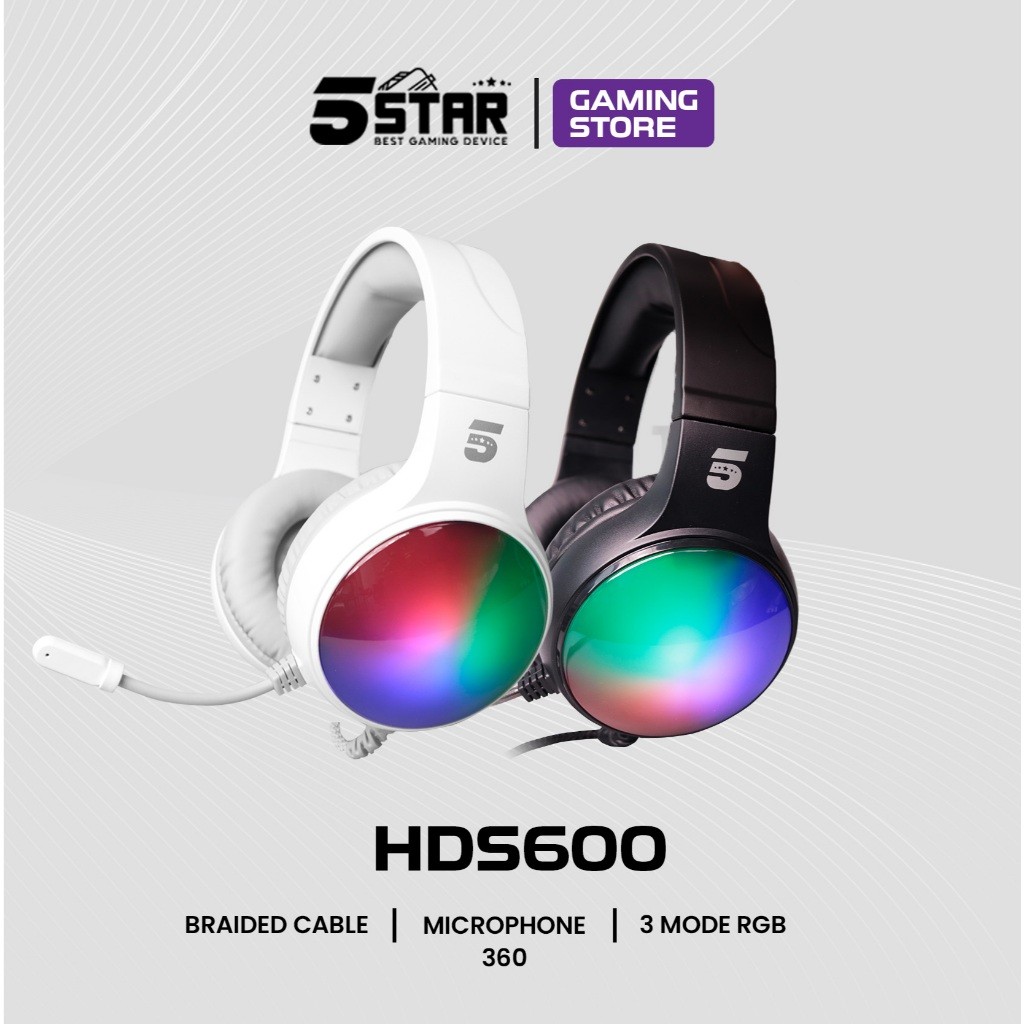 5Star Gaming - HDS600 Headphone Kabel Gaming With Microphone RGB Lighting Komputer PC NO delay