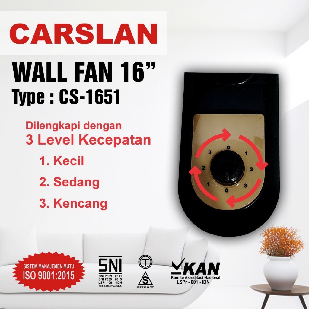 Kipas Angin Tornado Wallfan/ Kipas Dinding Tornado 16inch Carslan CS1651 kip as
