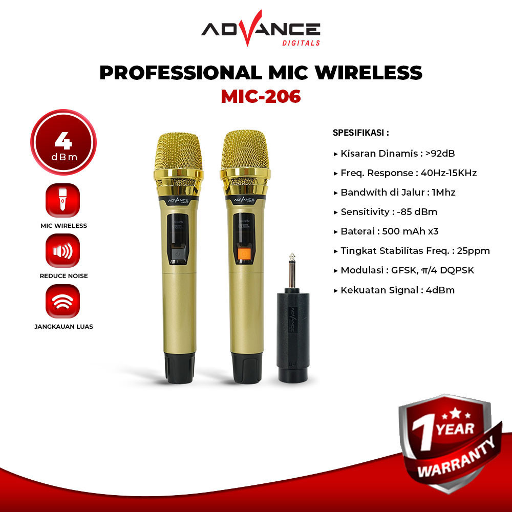 ADVANCE Microphone Wireless MIC 206 Double dan MIC 103 Single Bisa Di Cas Charger Professional Mic W