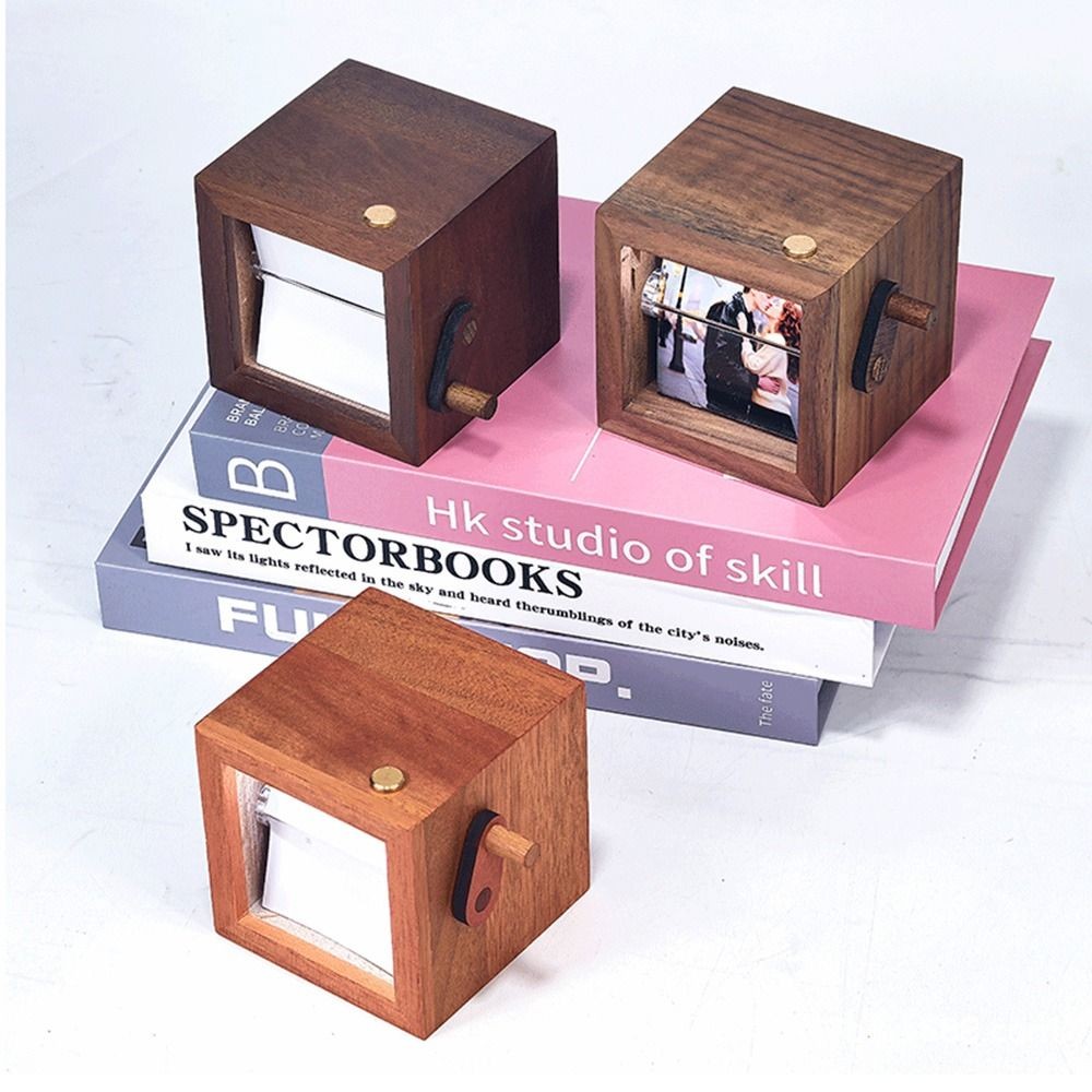 

Luminous Hand Crank Photo Flip Book Frame Hand Motion 8/16 Photos DIY Wooden Rotating Picture Album Easy To Install