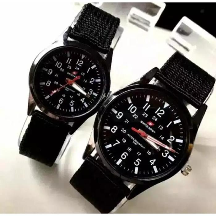 BISA COD - JAM TANGAN SWISS ARMY FASHION/CASUAL COUPLE PRIA/WANITA FASHION STRAP KANVAS - Hitam