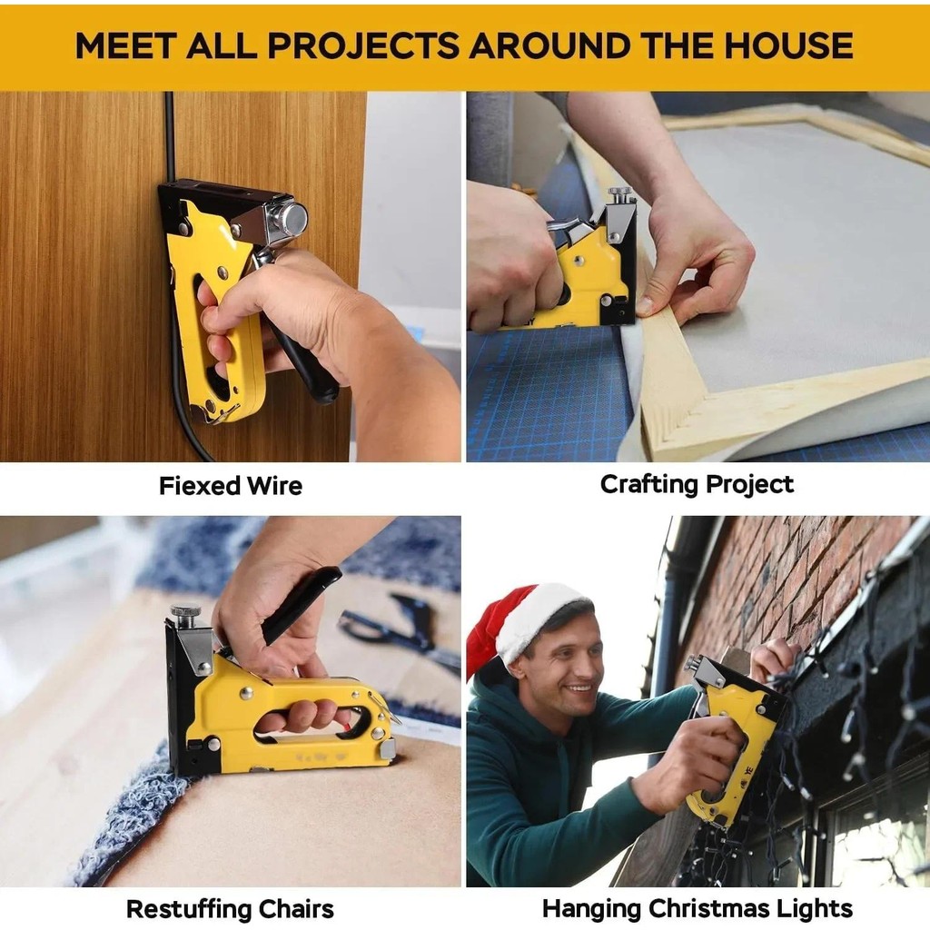 Staple Gun Heavy Duty,4-in-1 Stapler Gun with 800 Staples, Manual Brad Nailer Power Adjustment Stapl