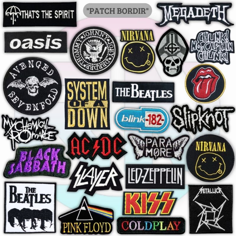 Emblem Patch Bordir Jahit Band Pop Rock Logo Iron Patch Bordir Aksesoris Emblem Band Bordir Patch Ba