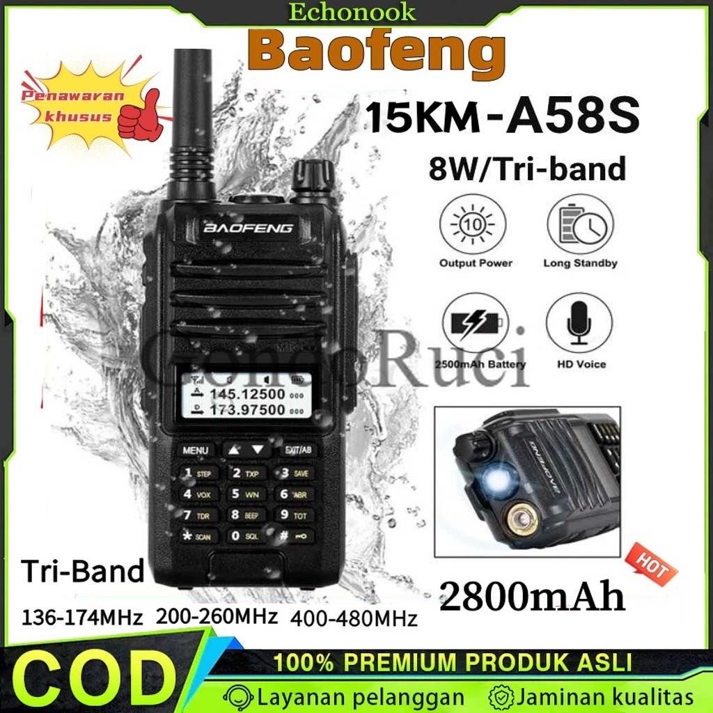 Promo【Baofeng】HT Handy Talky Baofeng A58S 128CH TRI Band IP57 Waterproof Walkie Talkie A58 Murah 100