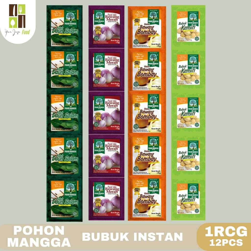 

Cap Pohon Mangga Bubuk Instan 3g - 1RCG/12PCS / Bubuk Bawang Merah / Bubuk Kemiri / Bubuk Daun Salam / Bubuk Bawang Bombay