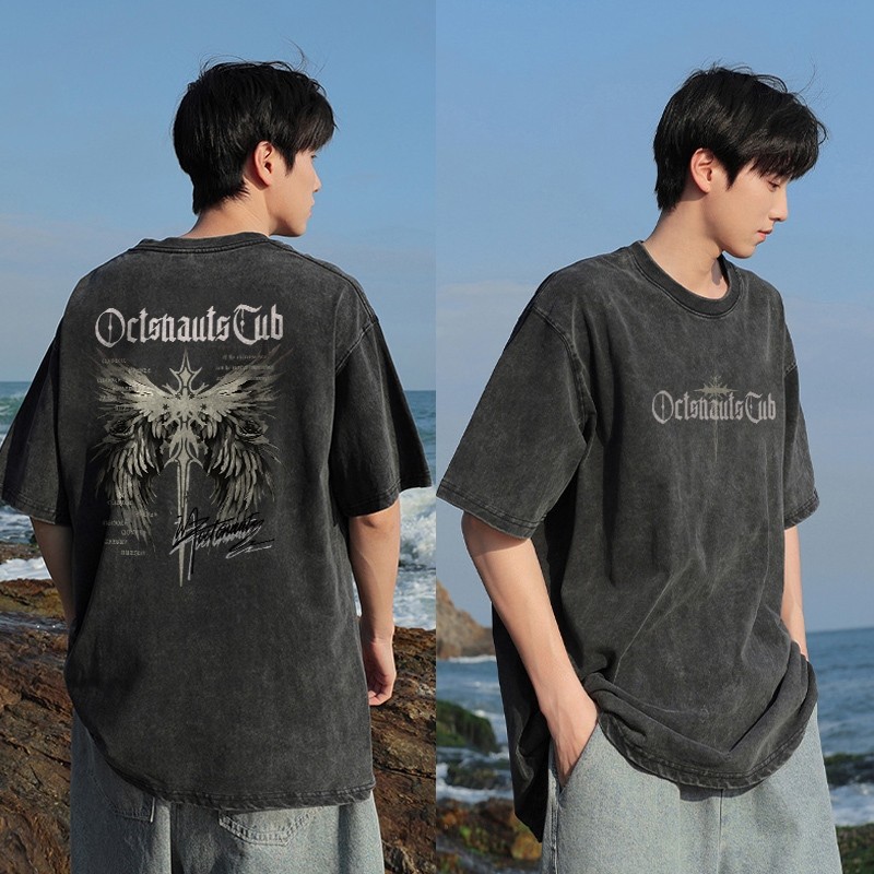 COD (Dikirim dalam 24 jam)MIEMIE. Kaos Distro Pria Washed Tshirt Vintage Oversize Sayap Malaikat Cet