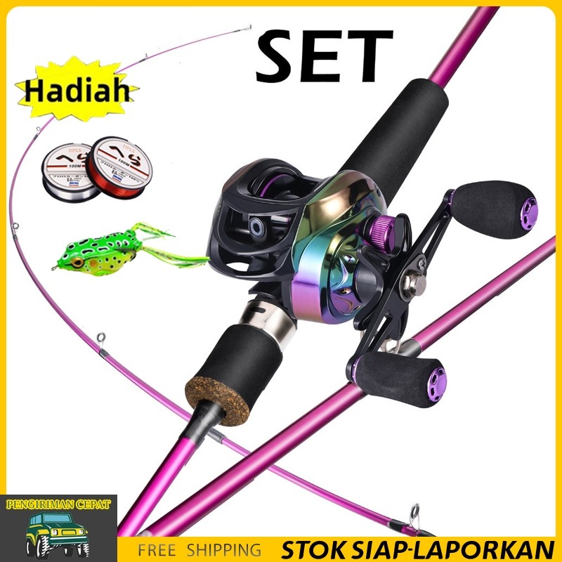 GERALSIR Joran pancing 1 set/1 set joran dan reel bc/Ungu Joran BC Set UL Carbon Pancingan Set Lengk