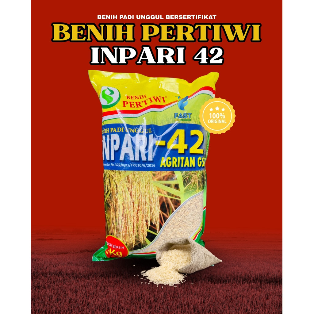 Benih Padi  INPARI 42 AGRITAN GSR kemasan 5kg dari Benih Pertiwi  Unggul Bersertifikat
