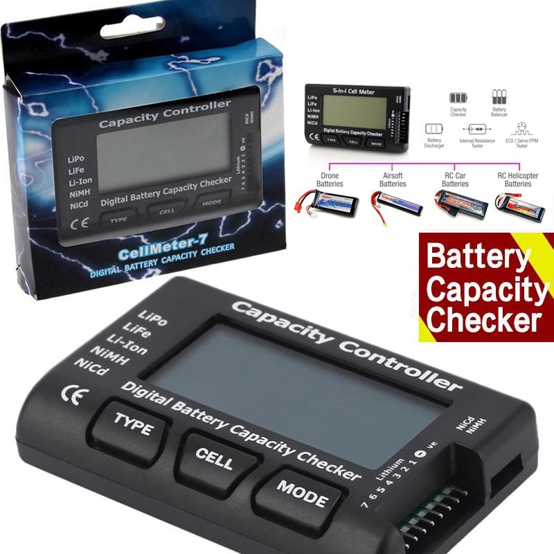 CellMeter-7 Tester Digital Kapasitas Baterai LiPo LiFe Li-ion Nicd NiMH Alat Pengecek Tegangan dan K