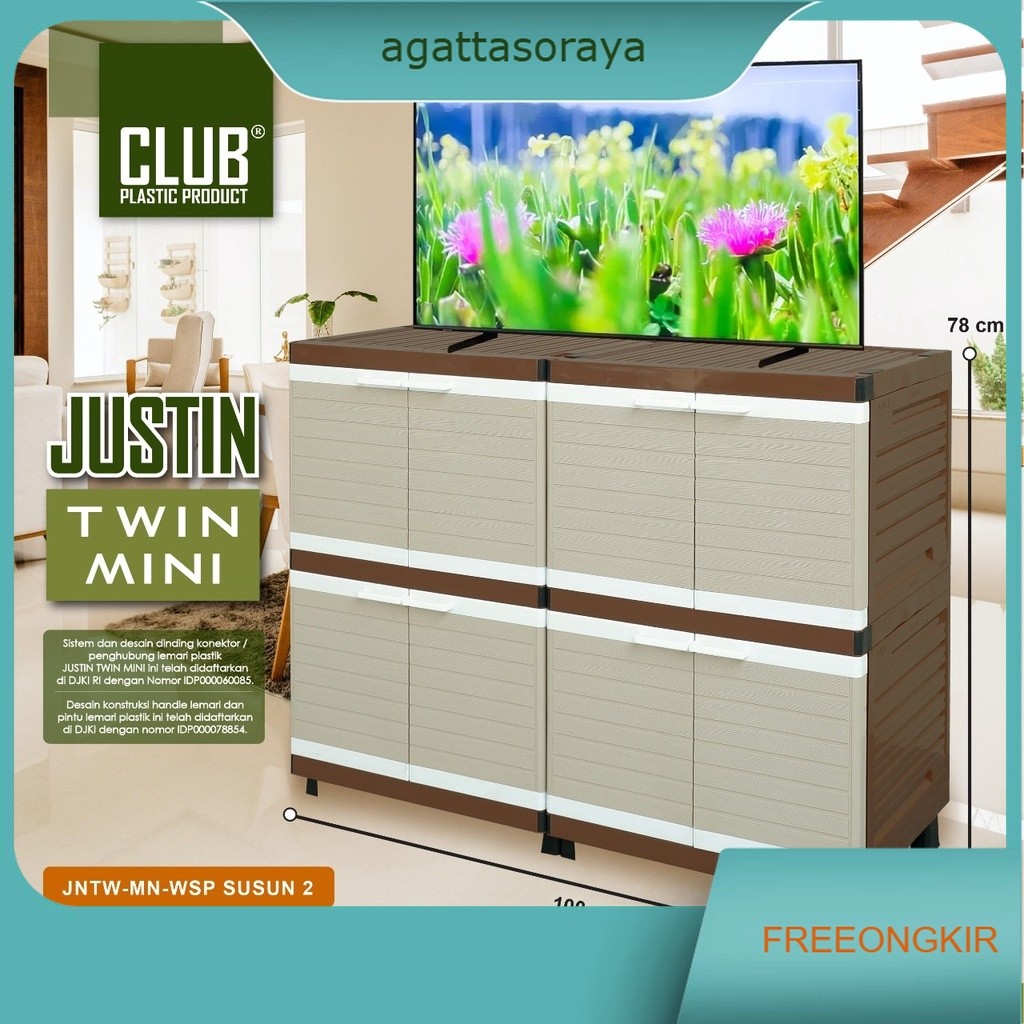 LEMARI PLASTIK JUSTIN TWIN MINI CLUB / MEJA TV / RAK TV PLASTIK / MEJA SERBAGUNA