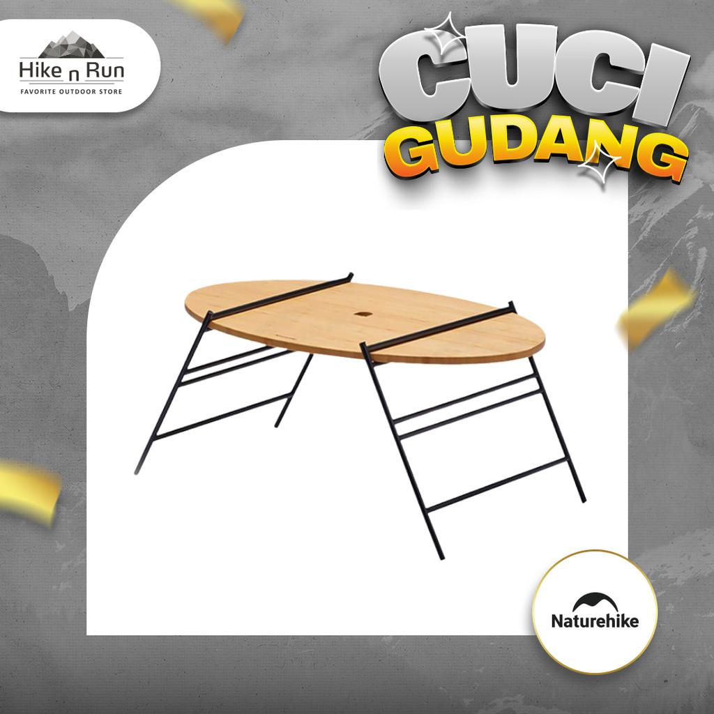 Naturehike NH20JJ018 Meja Camping Portable Oval Folding Wood Table