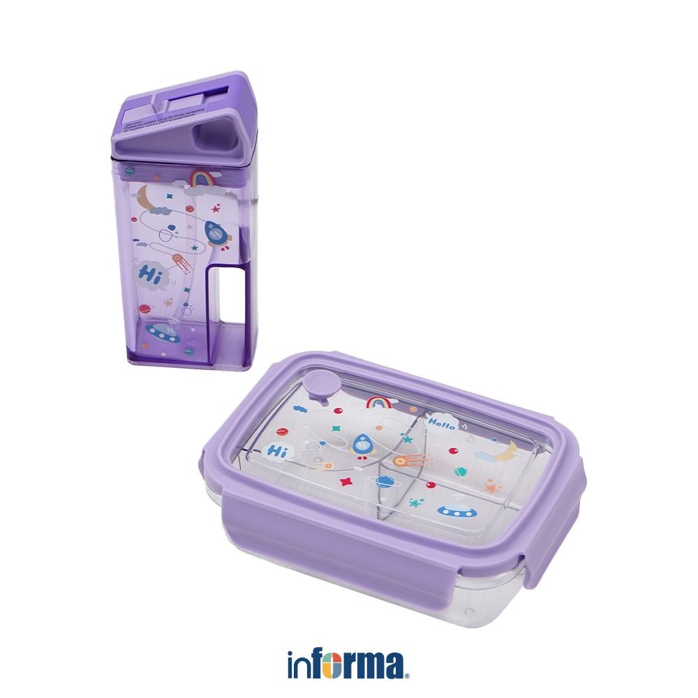Informa Appetite Sora Kotak Makan 3 Sekat Dengan Botol Minum Tritan - Ungu Lunch Box Food Grade Food