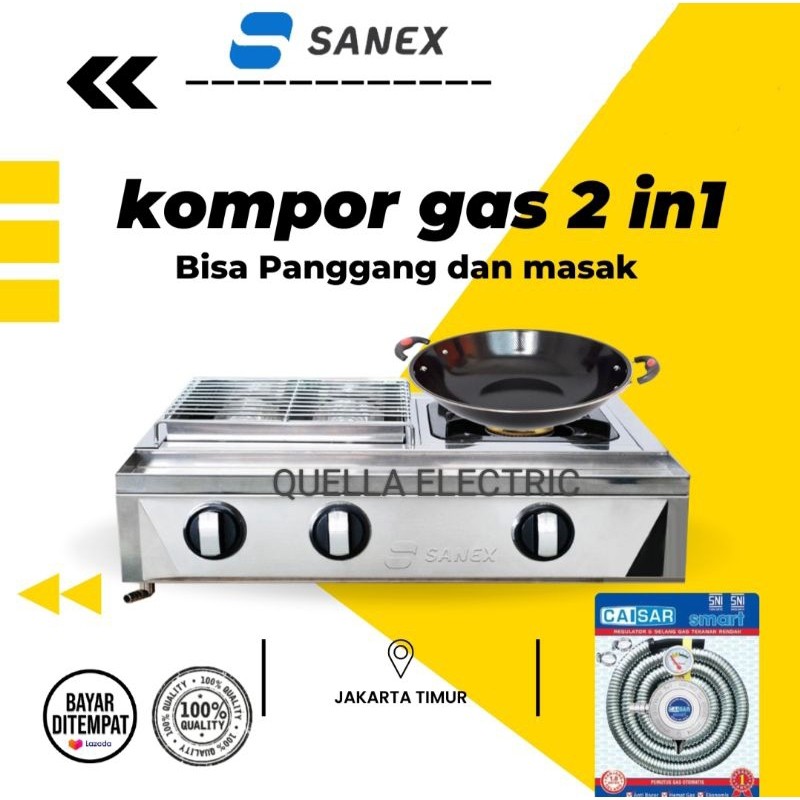 SANEX SN-KKP 128 kompor Gas 2 in 1 Panggangan Sekaligus Ada Kompor 1 Tungku