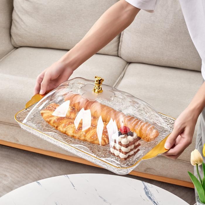 Nampan Tray Food Tray Transparan Aesthetic Dengan Tutup Wadah Makanan - Medium