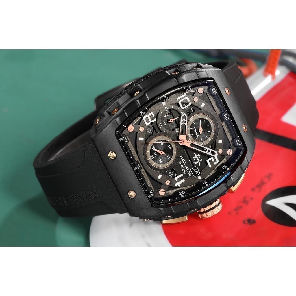 Terlaris Evans Jayden Jam Tangan Pria 9554-2 Rubber Stainless Kaca Safir Water Resistant [SALE]