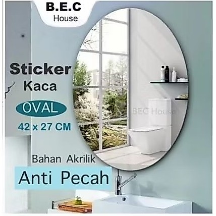 STIKER CERMIN OVAL 3D DINDING Kaca Acrylic Wallpaper Mirror(R8N3) Berkualitas Keren Tempel Gambar Te
