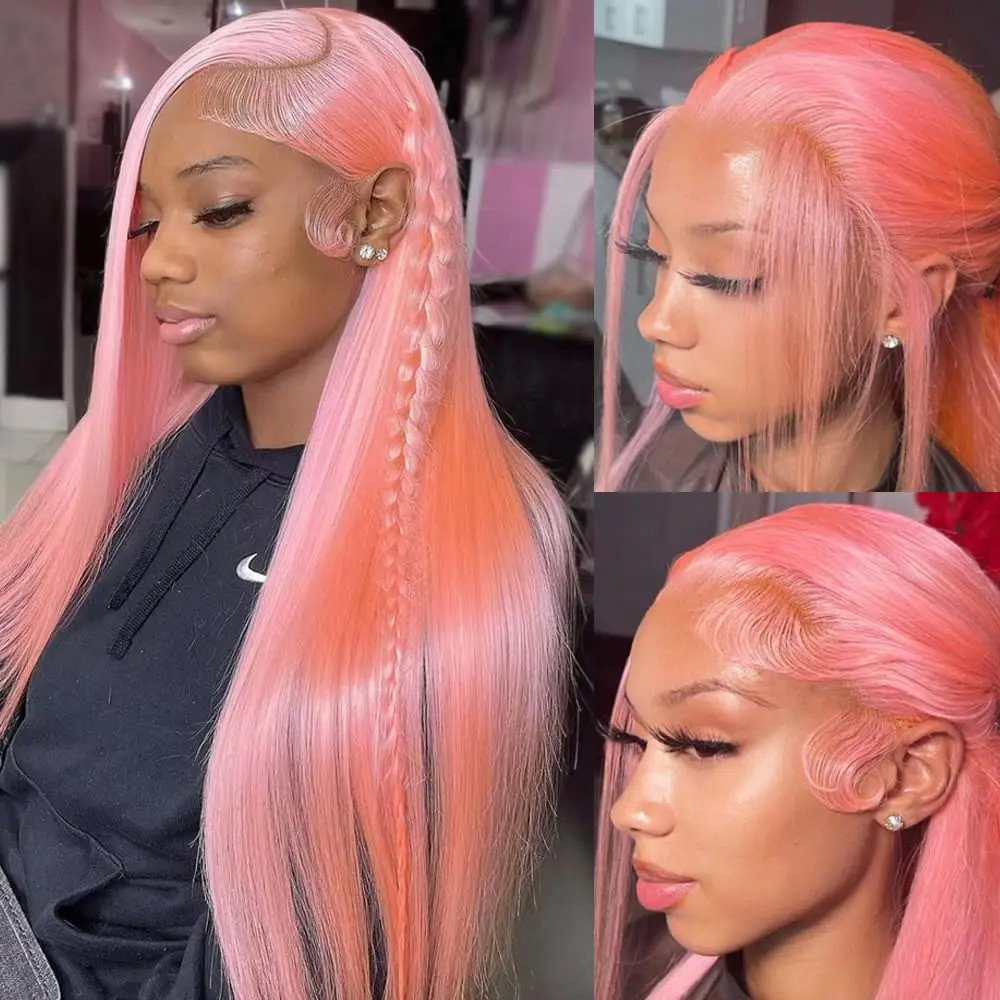 Wig Rambut Manusia Lurus Pink 13x6 Hd Lace Front 30 Inch, Wig Rambut Manusia Pink Lace Front Untuk W