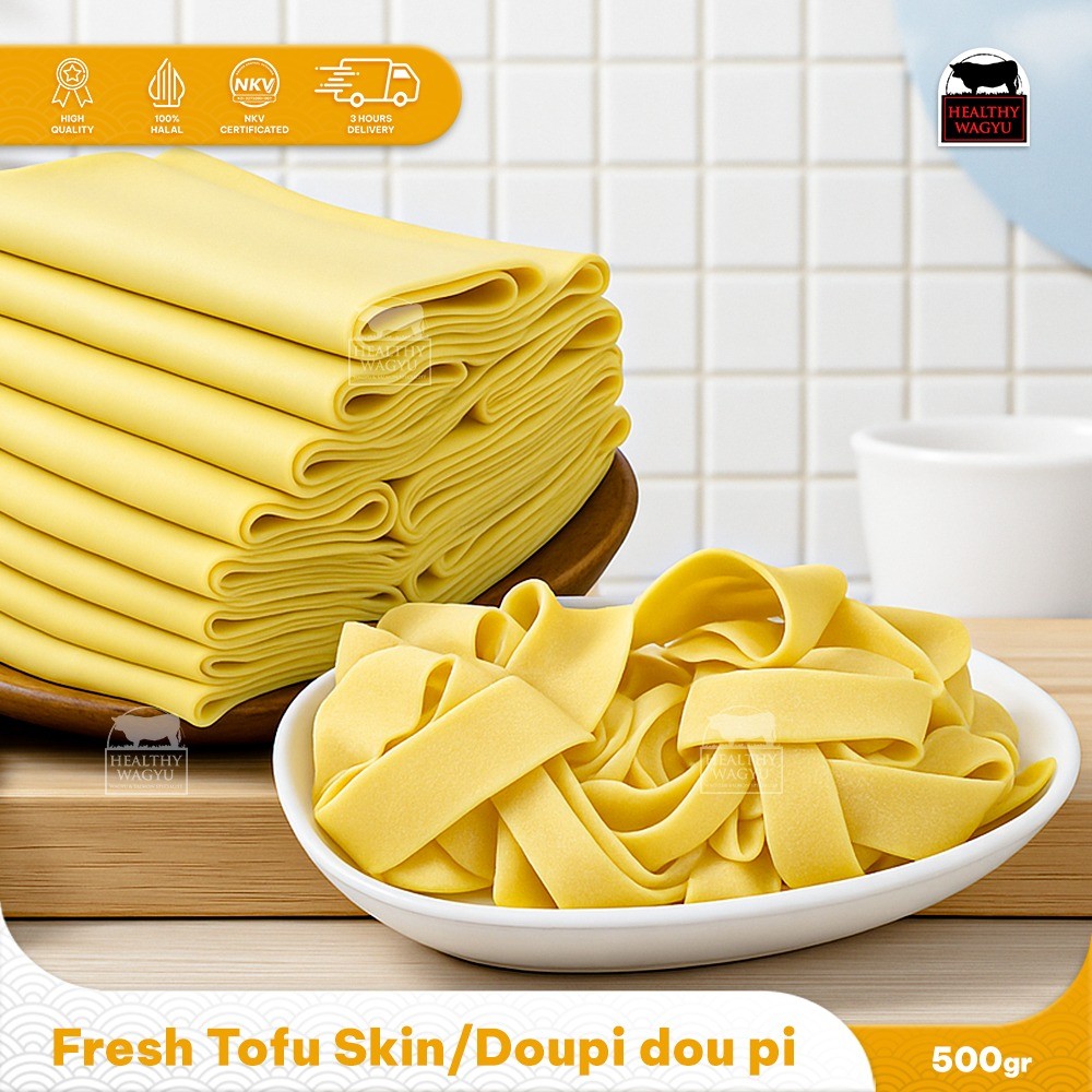 Doupi Dou Pi Tofu Sheet Strip Mie Kulit Tahu Lembaran Halal Premium 500gr Healthy Wagyu