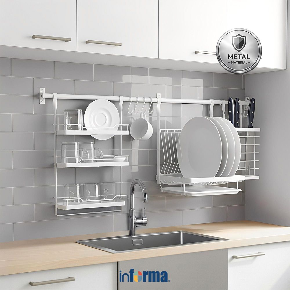 Informa Ward Rak Gantung Dapur Dengan Aksesoris - Putih Rak Serbaguna Kitchen Rack Kitchen Storage R