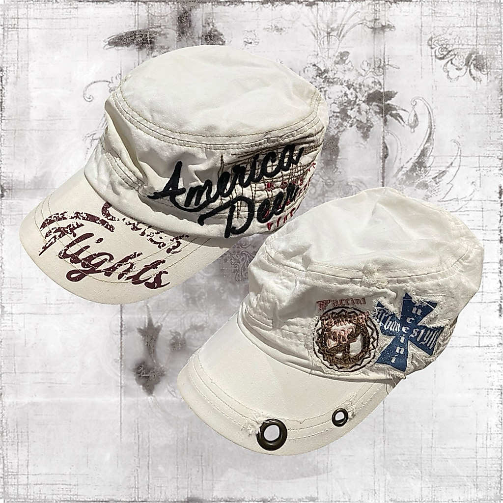 Topi Komando Cadet Hat Y2k Punk Vintage Ripped Grunge
