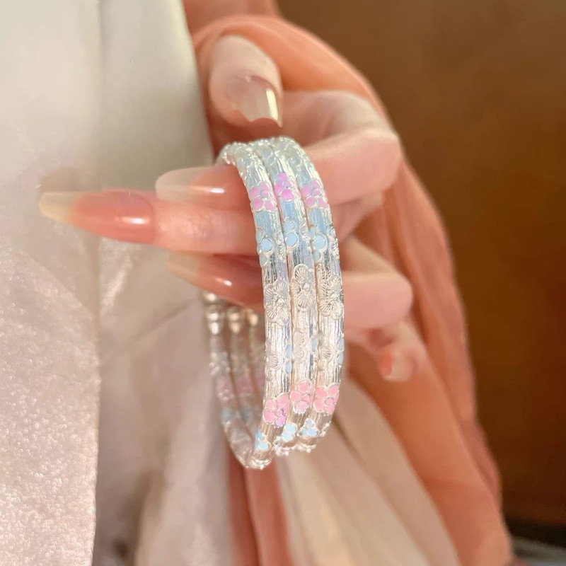 Gelang Wanita Enamel Gaya Kuno Model Buka Tidak Luntur Warna Desain Unik