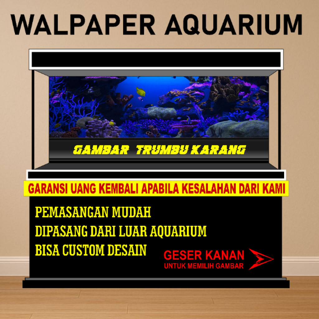 sticker skotlet wallpaper background hiasan aquarium belakang 3d timbul kaca aquaspace trumbu karang
