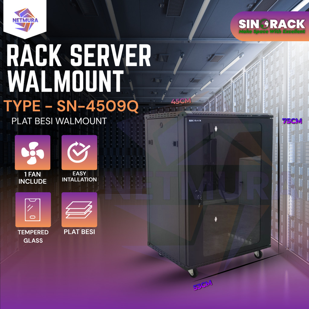 Sinorack Wall Mount Rack Server 15U Hitam Elegan