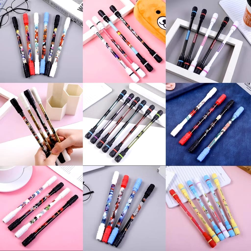 Spinning Pen NON LED Karakter Pulpen Putar Anti Stress Balance Rotary Bolpen Viral FIDGET TOY SPININ