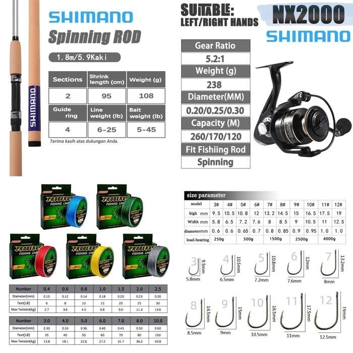 1SET SHIMANO Fishing Rod + Reel NX Metal  Fishing Reel Fishing Full Set Spinning Rod Joran Outdoor P