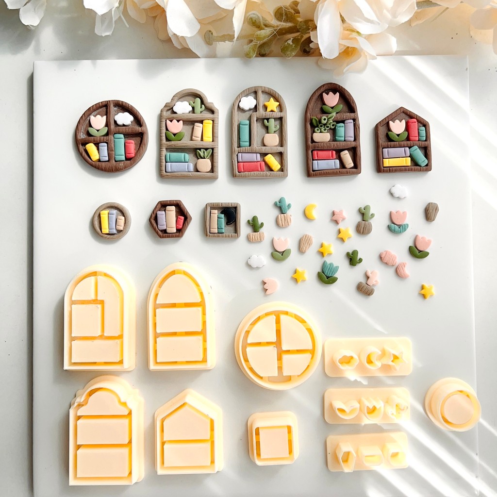 

Back to School Clay Cutters, Polymer Clay Earrings Cutters for Jewelry Making, Bookshelf Polymer Clay Cutters Earring Clay
