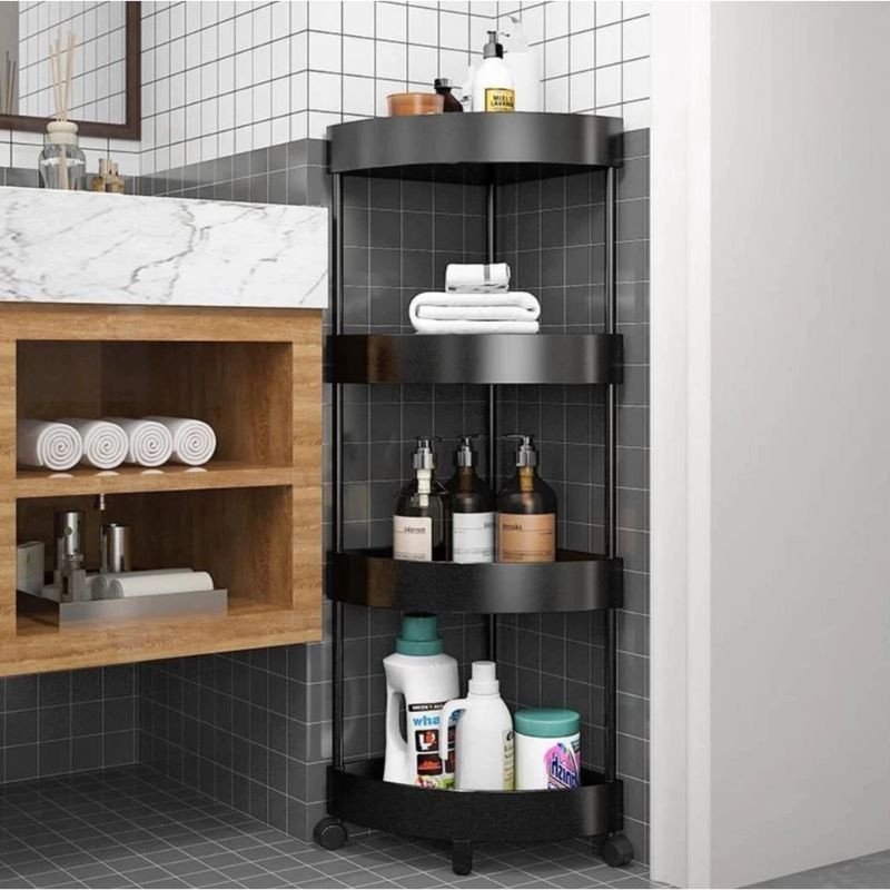 [TOM] RAK SUDUT 4 SUSUN TROLI RODA  Rak Siku 4 Tingkat Segitiga Serbaguna Tempat Penyimpanan kosmeti