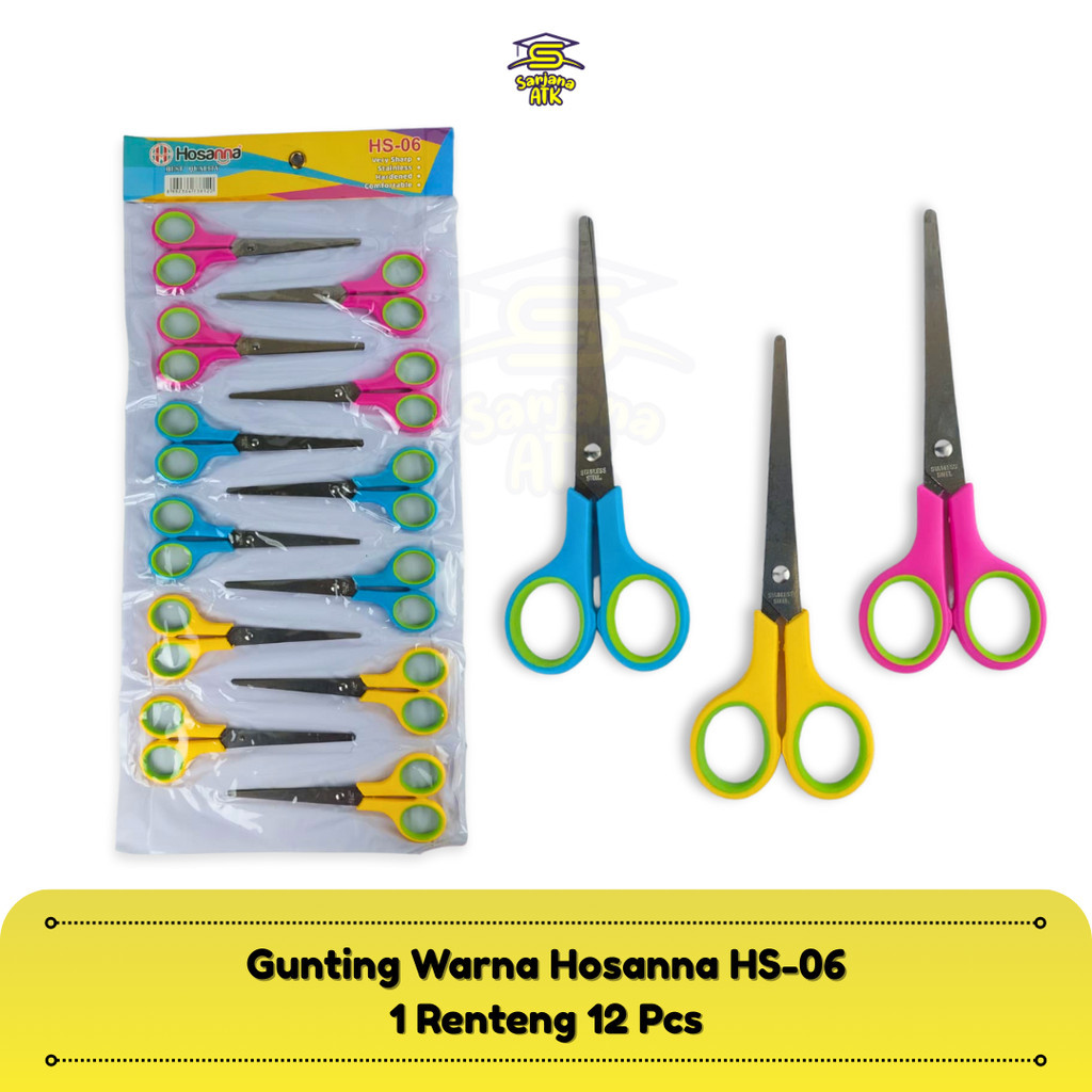 

(12 Pcs) HOSANNA Gunting Kertas Warna / Scissors Paper Ukuran Besar HS-06