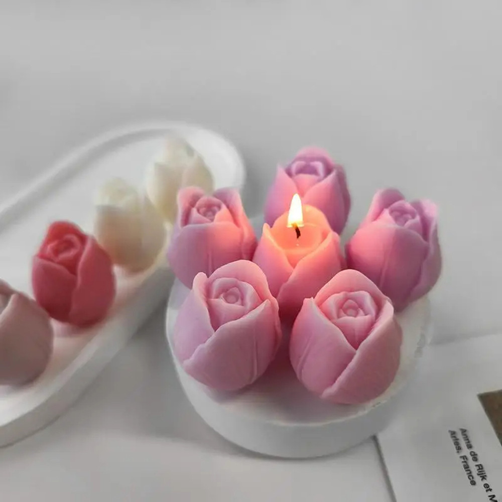 

3D Flower Canlde Mold Handmade DIY Tulip Rose Flower Silicone Mold Candle Making Cake Decoration Baking Molds Handcrafts Tools