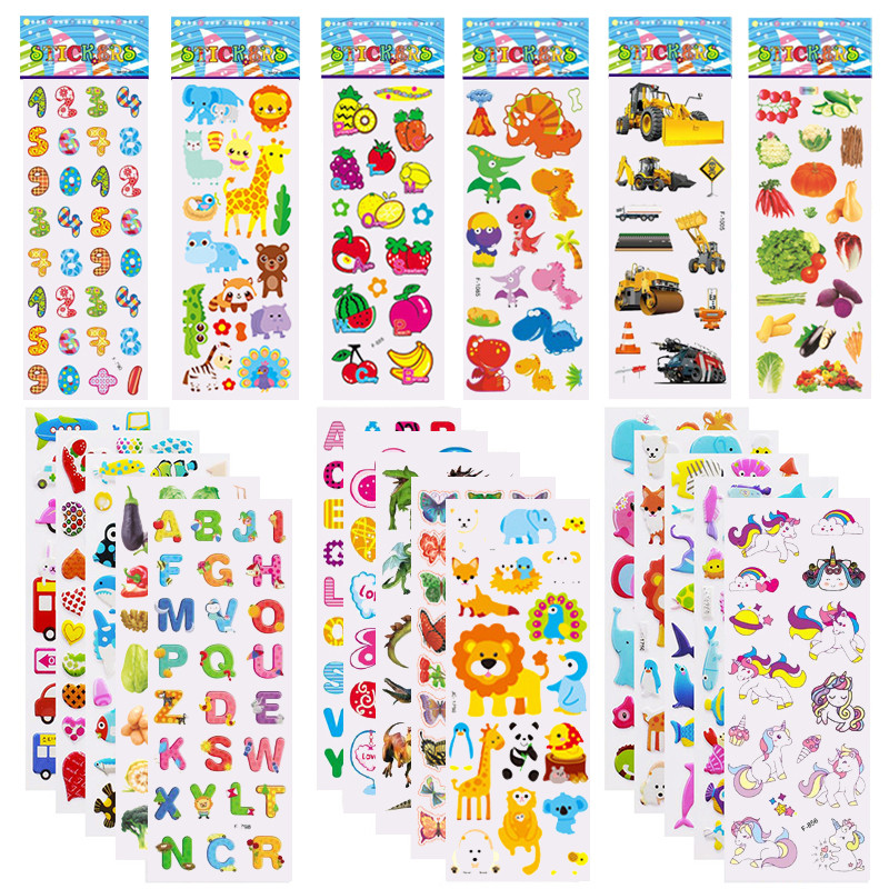 

5 Sheets Kids Stickers Puffy Stickers for Children Birthday New Year Gift for Girl Boy Scrapbooking Cartoon Stickers