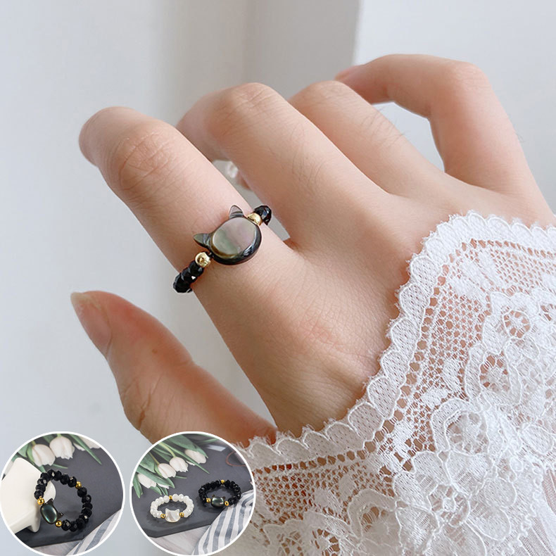 Cincin Kucing Couple Hitam Putih - Hadiah Unik untuk Pacar & Sahabat, Ukuran Fleksibel