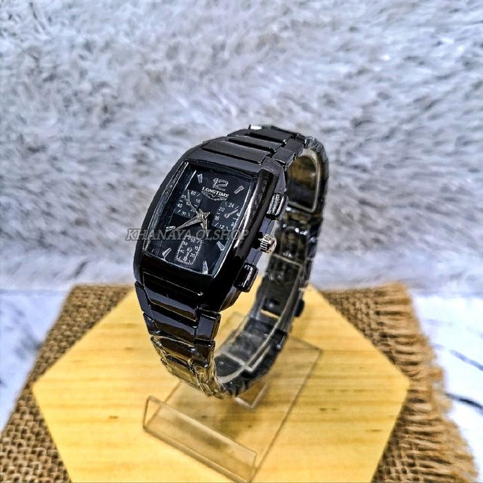 (TERLARIS) JAM TANGAN KOTAK WANITA CRONO LONGTIME RANTAI STAINLESS STEEL Quartz Kaca Sabuk hitam Wom