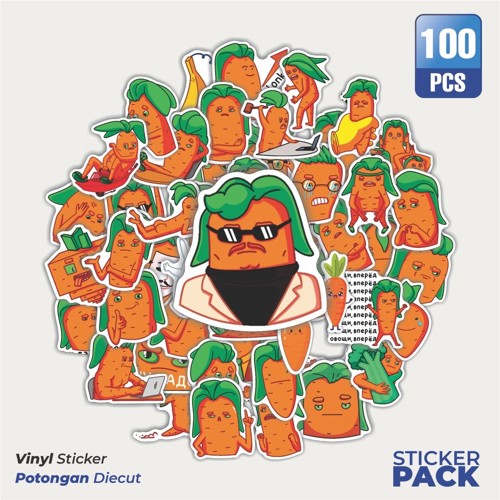

Super Hemat! 100 PCS Stiker Carrots [Wortel] Waterproof Aesthetic- Untuk Laptop, Motor, dan Helm - Paper Stationery Pack