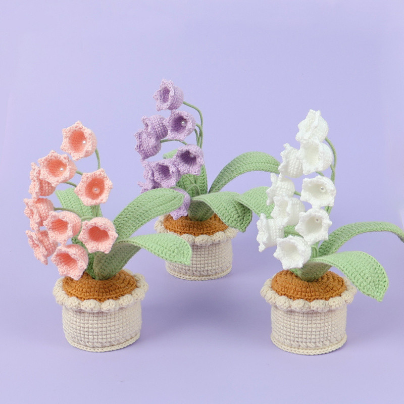 

Hand Crocheted9Orchid Artificial Flower Potted Plant Yarn Base Home Desktop Decoration Ornament
