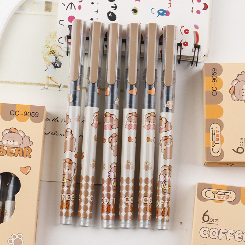 

-JOJU- PULPEN GEL MOTIF BROWN BEAR AND COFFEE ISI 6 PCS UJUNG TIP ST RUNCING