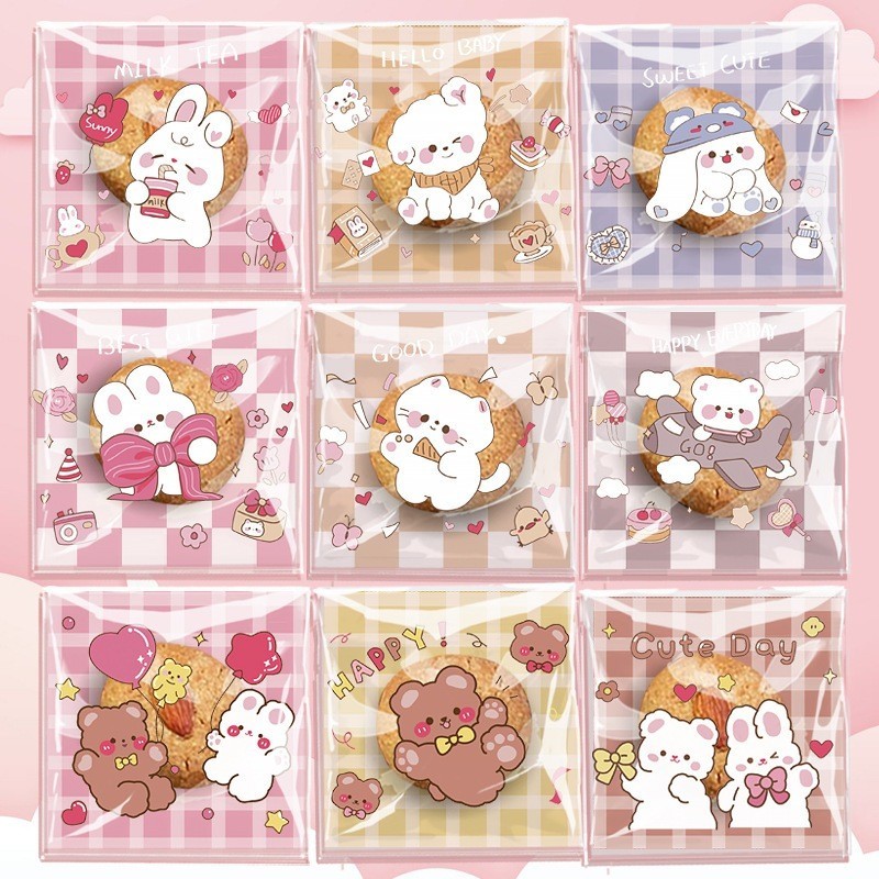 Plastik Cookies 14 x14CM isi 100Lembar Motif Lucu / Plastik Permen / Plastik Kue / Plastik Motif Luc