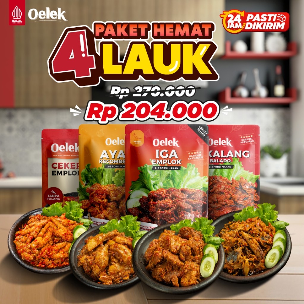 

Oelek Paket Puas Besar 4 Lauk Bebas Pilih Ceker Emplok / Iga Emplok / Cakalang Balado / Cumi Cabe Ijo / Ayam Kecombrang / Lauk Siap Saji