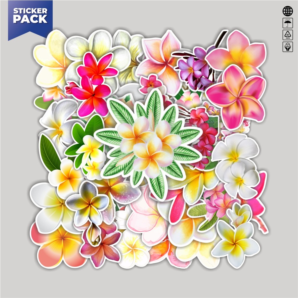 

[100PCS]Stiker Pack Stiker Plumeria Rubra Flowers [Bunga Kamboja] Aesthetic Vinyl Anti Air Dekorasi Sticker Laptop Buku Journal Koper Helm Casing HP Gitar Helm Skateboard